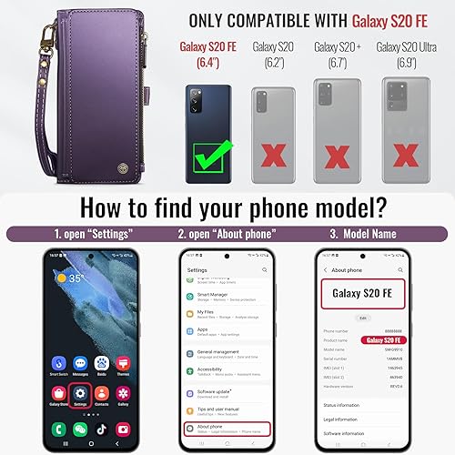 Miniatura 6 de Defencase Funda compatible con Samsung Galaxy S20 FE 5G con tarjetero de bloqueo RFID para mujeres y hombres, correa magnética de piel sintética con