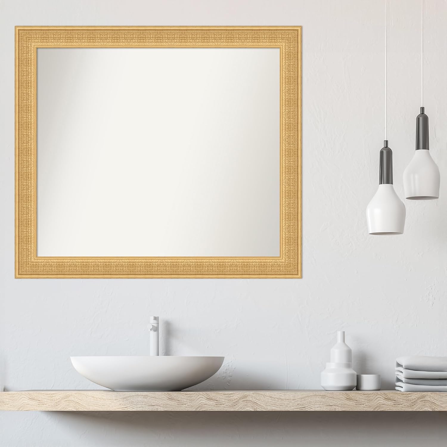 Amanti Art Gold Bathroom Mirror for Over Sink, 37x42 Custom Made Trellis Gold Rectangle Vanity Mirror, X-Large Traditional Wood Frame, Hangs Horizonally and Vertically, Wall Decor