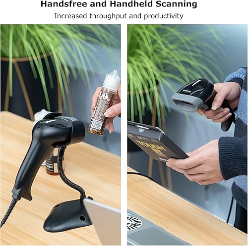 Miniatura 6 de TEEMI Escáner de código de barras USB 2D con soporte, lector de códigos 1DQR para inventario, pistola de escaneo manos libres para almacén,