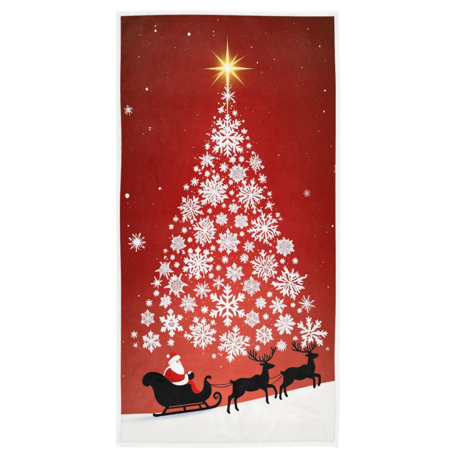 Pfrewn Santa Claus Sleigh Snowflake Tree Hand Towels 16x30 in Christmas Winter Bathroom Towel Ultra Soft Highly Absorbent Small Bath Towel Xmas