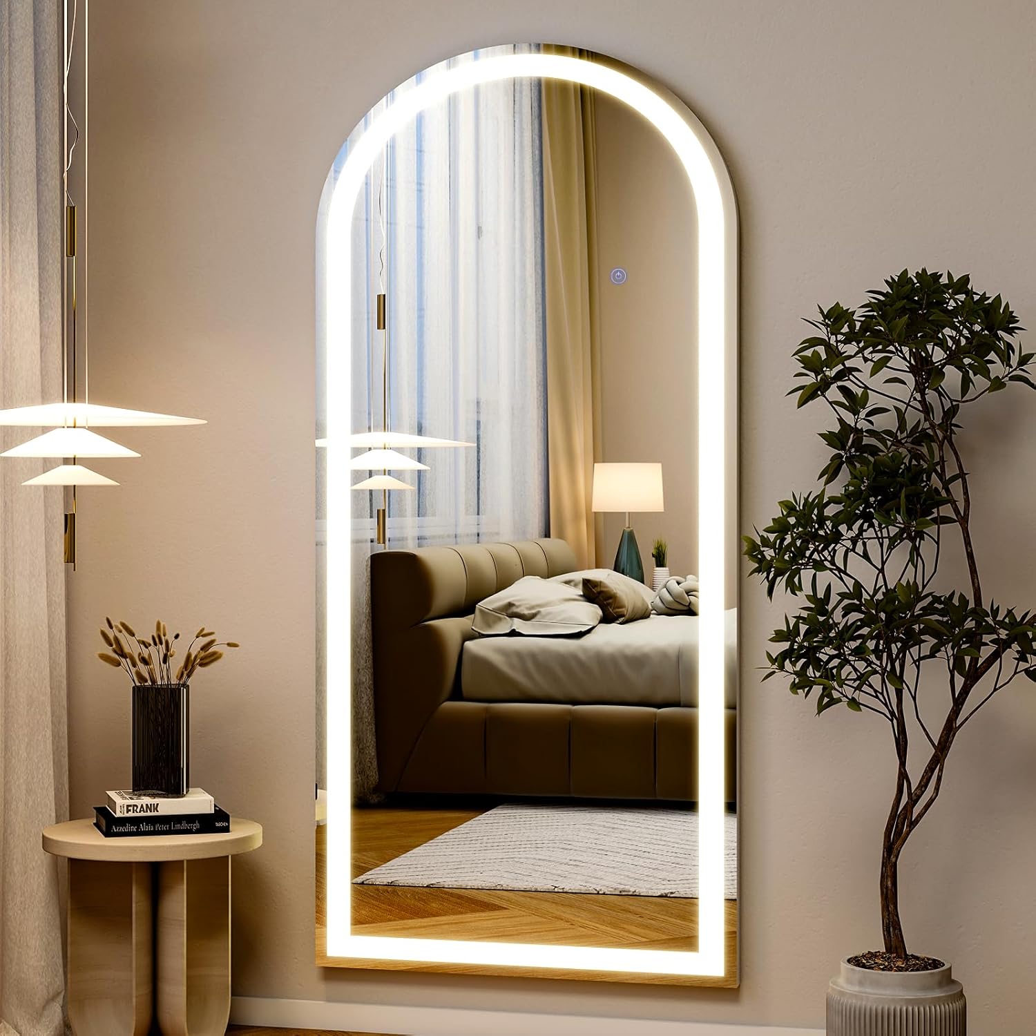 Easly 26x68 inch Full Length Mirror with Lights, LED Lighted Floor Standing, Hanging Full Length with Stand, Full Body Dressing Mirror with Dimmable 3 Color LED