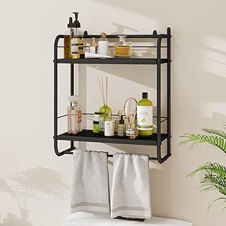 HDANI 2-Stufiges Wandregal Metall,Schweberegal mit 2 verstellbaren Regalböden,Duschablage für Badezimmer, Schlafzimmer, Wohnzimmer, Küche, Home Office, Waschküche,41 × 21,5 × 49,5 cm,Schwarz