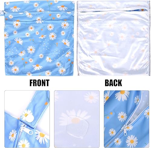 Miniatura 4 de 3 bolsas para pañales de tela para bebé, impermeables, reutilizables, con 2 bolsillos con cremallera y asa, bolsas de lavandería lavables para