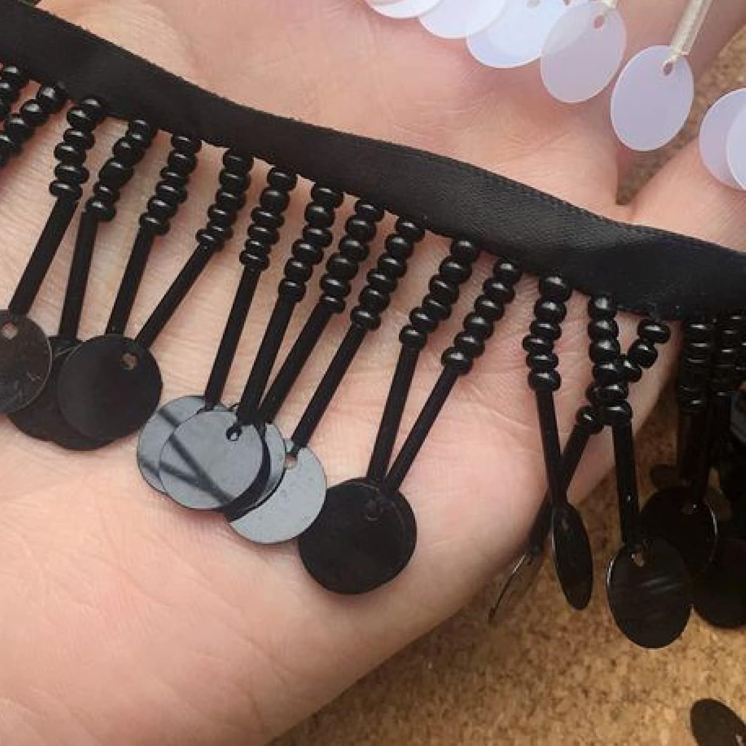 Curtain Tassels，Tassels for Sewing， Pearl Fringe Beaded Lace Trim Garment Dress Tassel Lace Decoration Shoes Ornaments Hanging Bead Curtain