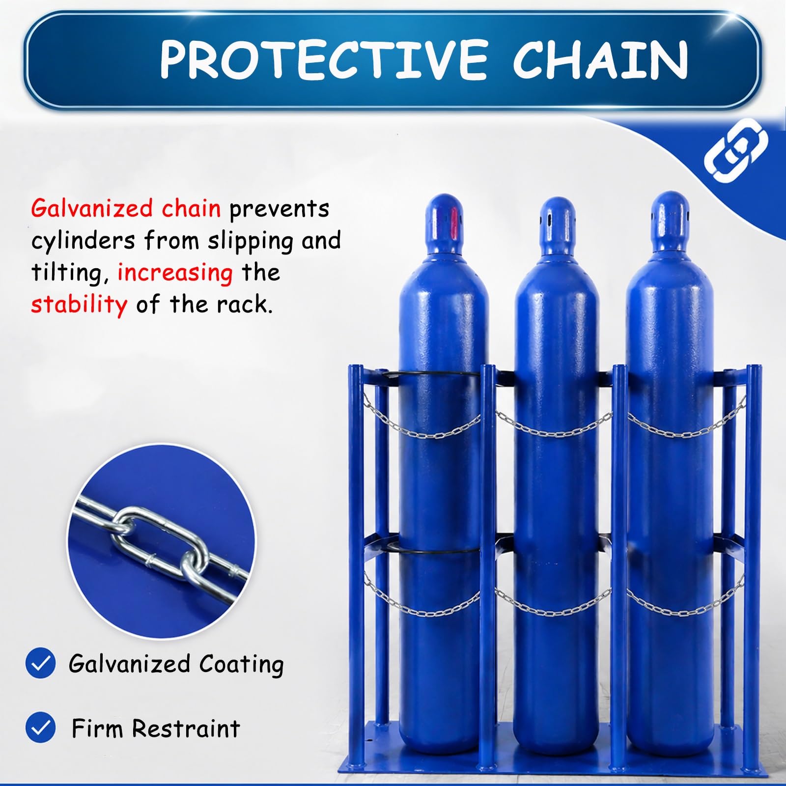Soportes para bombonas de oxígeno Soporte De Almacenamiento para Cilindros De Gas con Cadena Ajustable, Soporte Antivuelco Independiente con Fijación Al Suelo(L 700mm/27.6")