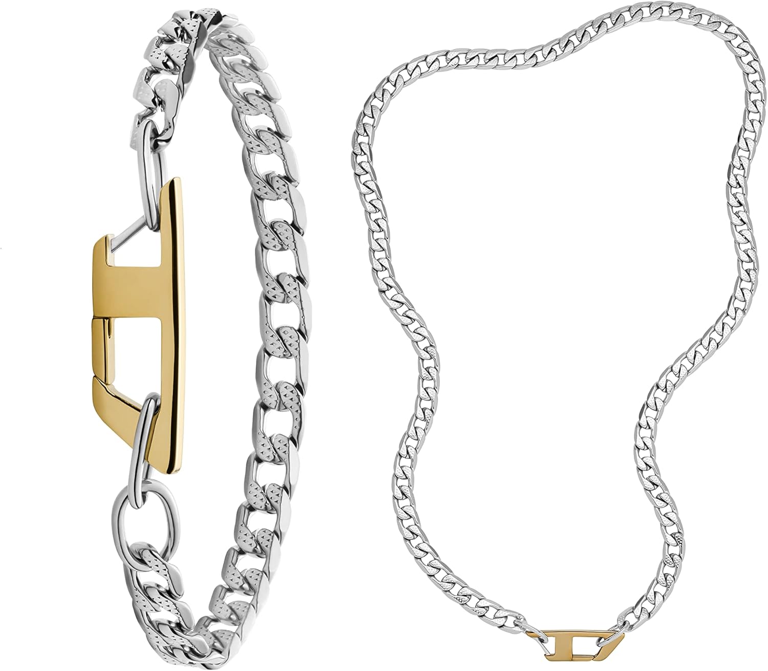 Diesel All-Gender Stainless Steel Bracelet + Chain Necklace