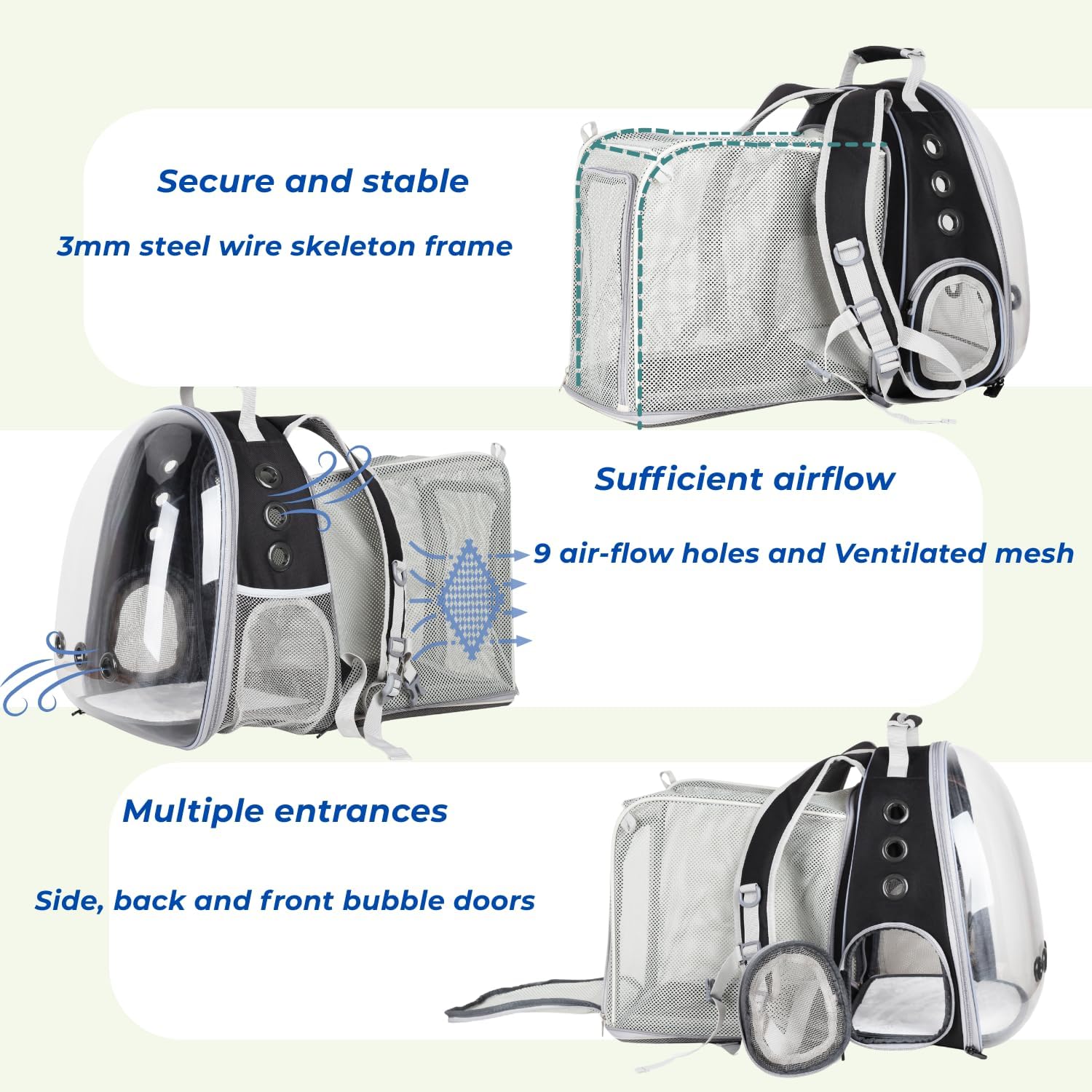 Lollimeow Cat Carrier Backpack, Expandable Bubble Pet Carrier for Cats and Small Dogs, Airline Approved Travel Backpack for Hiking, Walking & Outdoor Adventures - Supports up to 14 lbs