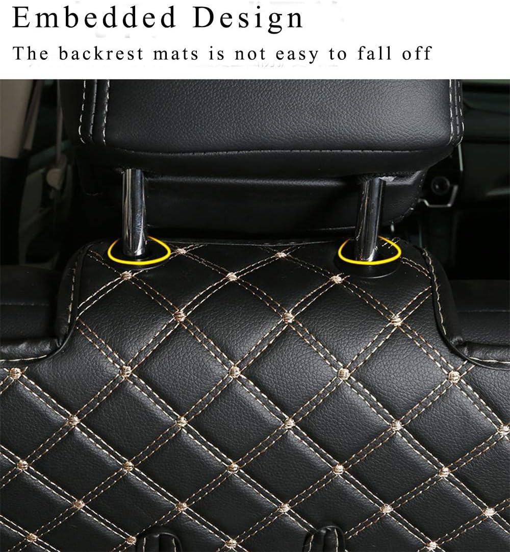 Full Coverage Protection Car Cargo Liner Compatible with Ford-Audi-Mercedes-BMW-Porsche-Acura-Honda-Toyota Waterproof Luxury Leather Trunk Mat (Black with Black Stitching)