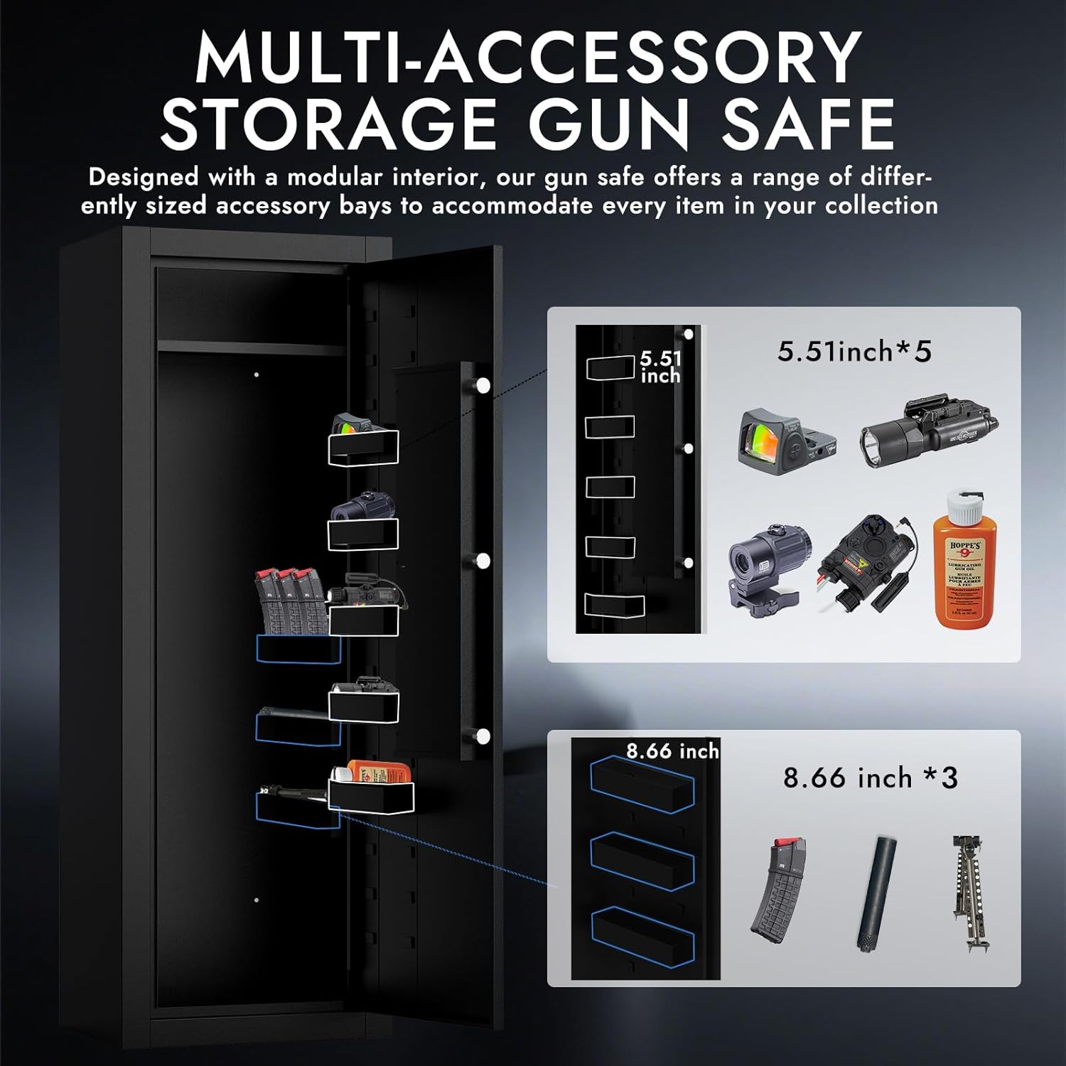 KAER 13-15 Biometric Gun Safe for Home Rifles and Pistols, Large Heavy-Duty Cabinet with Ammo Box, Shelf & Racks, No Assembly,Black