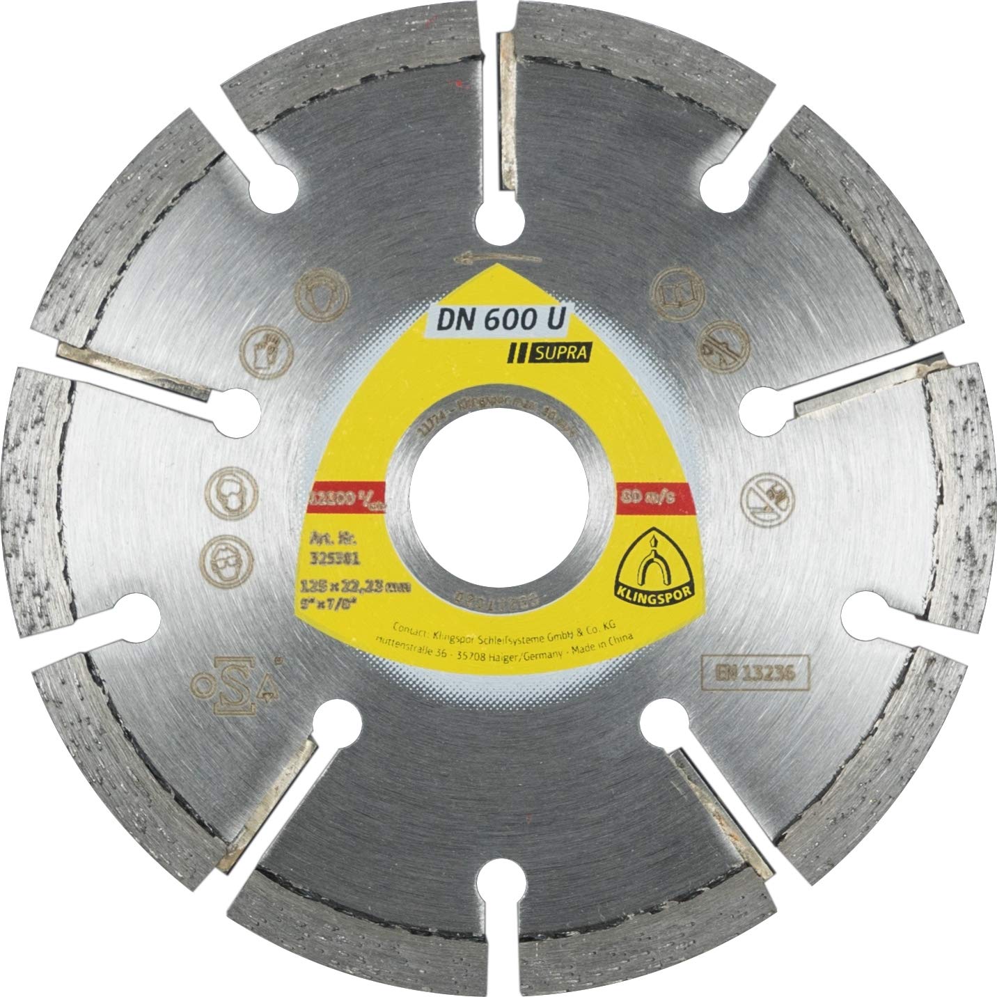 DN 600 U - Disco de corte de diamante, 115 x 10 x 22,23 mm, 9 segmentos 32 x 10 x 7 mm, dentado estándar : 330663