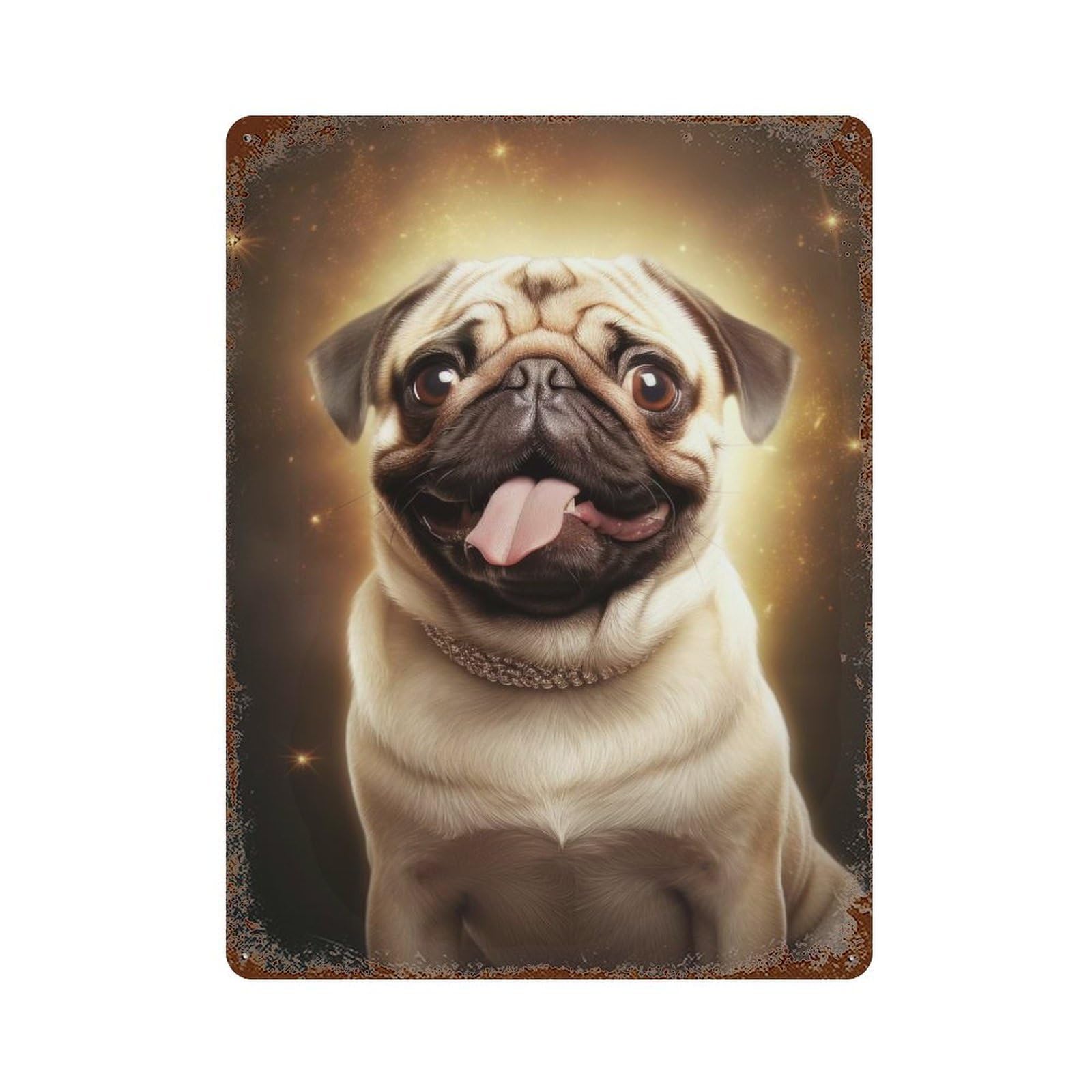 Garage Style Comical Pug Rusty Metal Tin Sign 15.7"x11.8", Novelty Wall Decor for Bar And Workshop