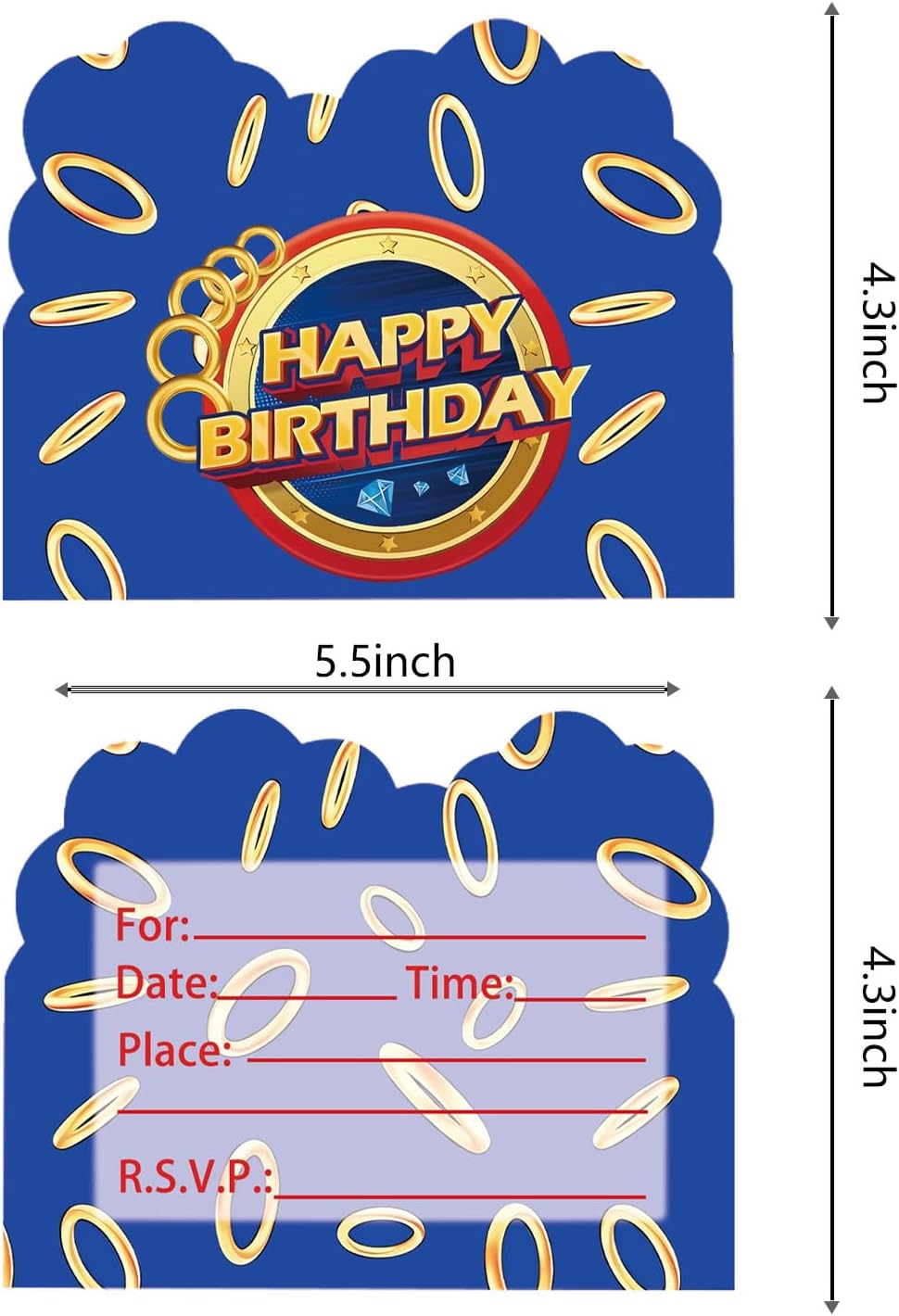 HJFZLY 20 Pcs Blue Hedgehog Party Invitation Cards, Cartoon Birthday Party Supplies