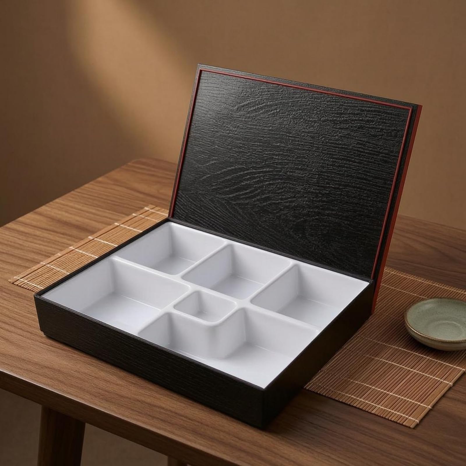 Contenitore Termoresistente Bento Box Pranzo Vassoio Portavivande Lunch Box Scatola Alimenti in Melamina con Coperchio Coordinato E Interno Bianco Adatto Ristorante Servizio al Banco