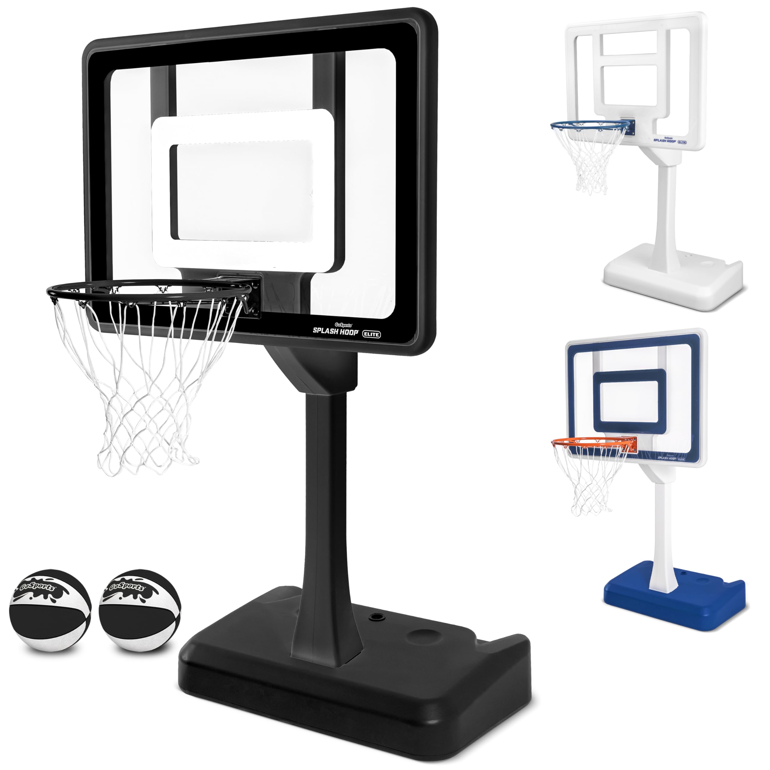 GoSports Splash Hoop Elite Pool Hoop Basketball Game with Water Weighted Base, Adjustable Height, Regulation Steel Rim and 2 Pool Basketballs - Black