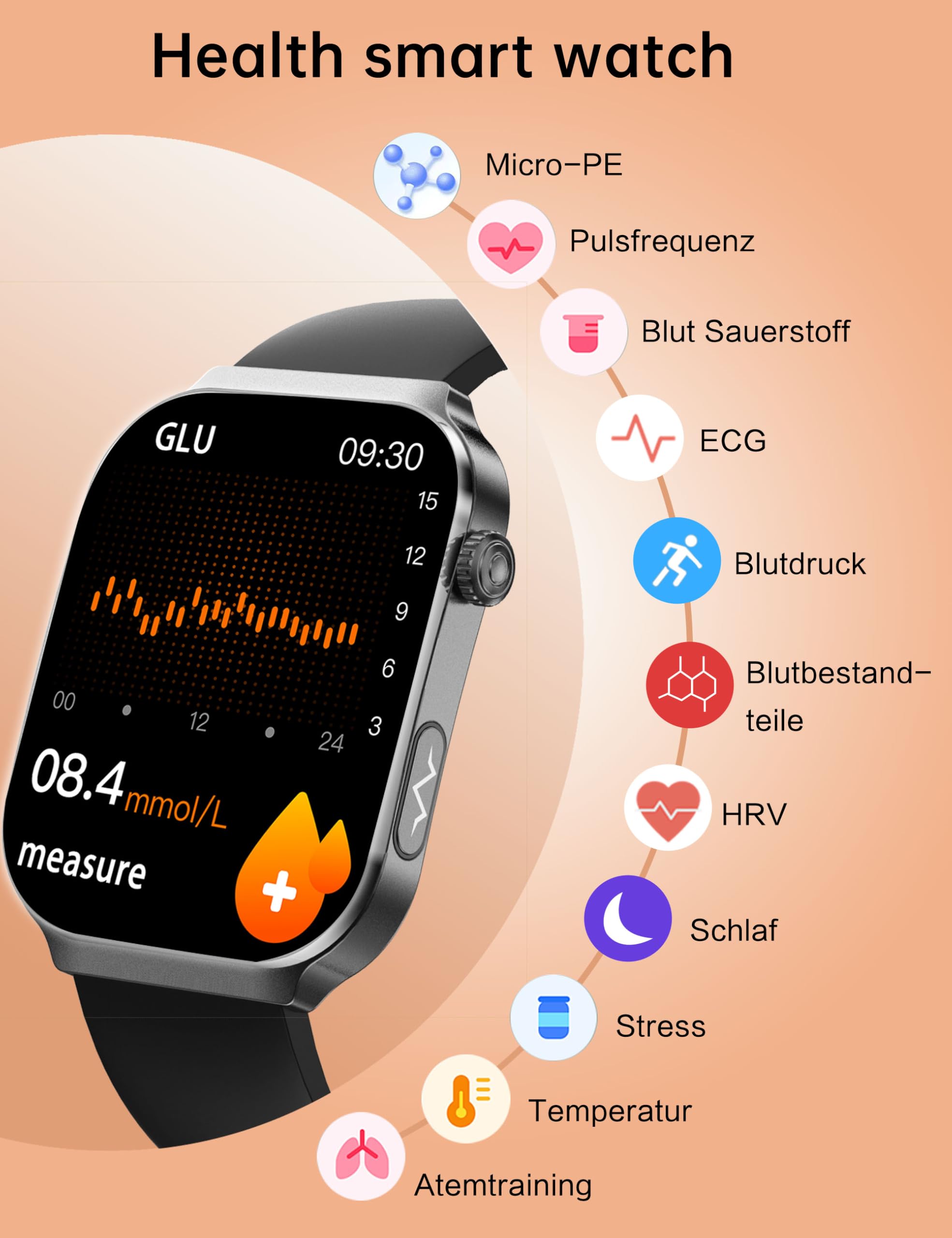 Reloj inteligente para hombre con ECG + HRV reloj de fitness: 2,2 pulgadas AMOLED con función de teléfono Bluetooth, reloj inteligente 24H frecuencia cardíaca SpO2 presión arterial podómetro