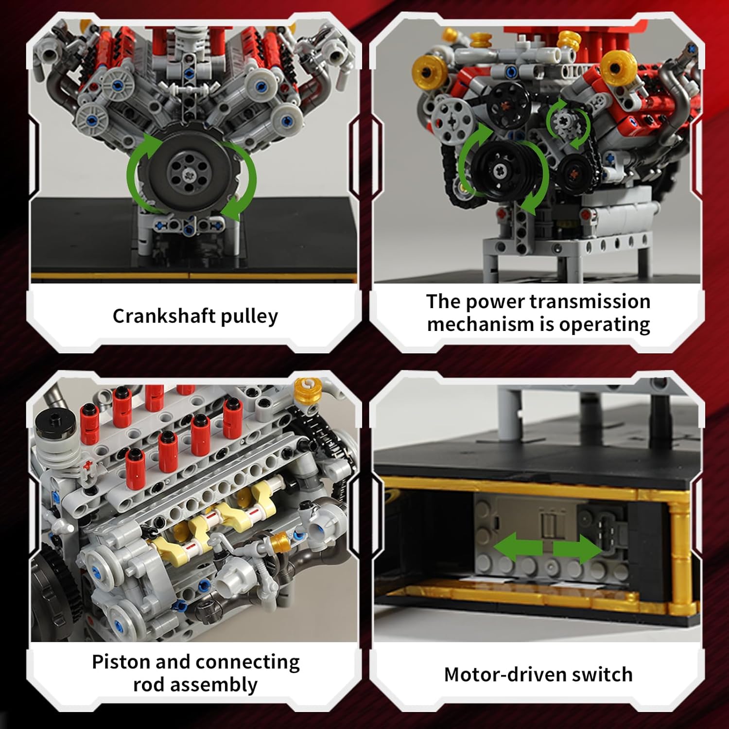 V8 Engine Technic Building Blocks Set That Runs Smoothly, Build Your Own 8 Cylinder Visible Dynamic 488 Engine Model Kit with Motor, STEM Educational Gift for Adults & Boys Ages 8+(1123PCS)