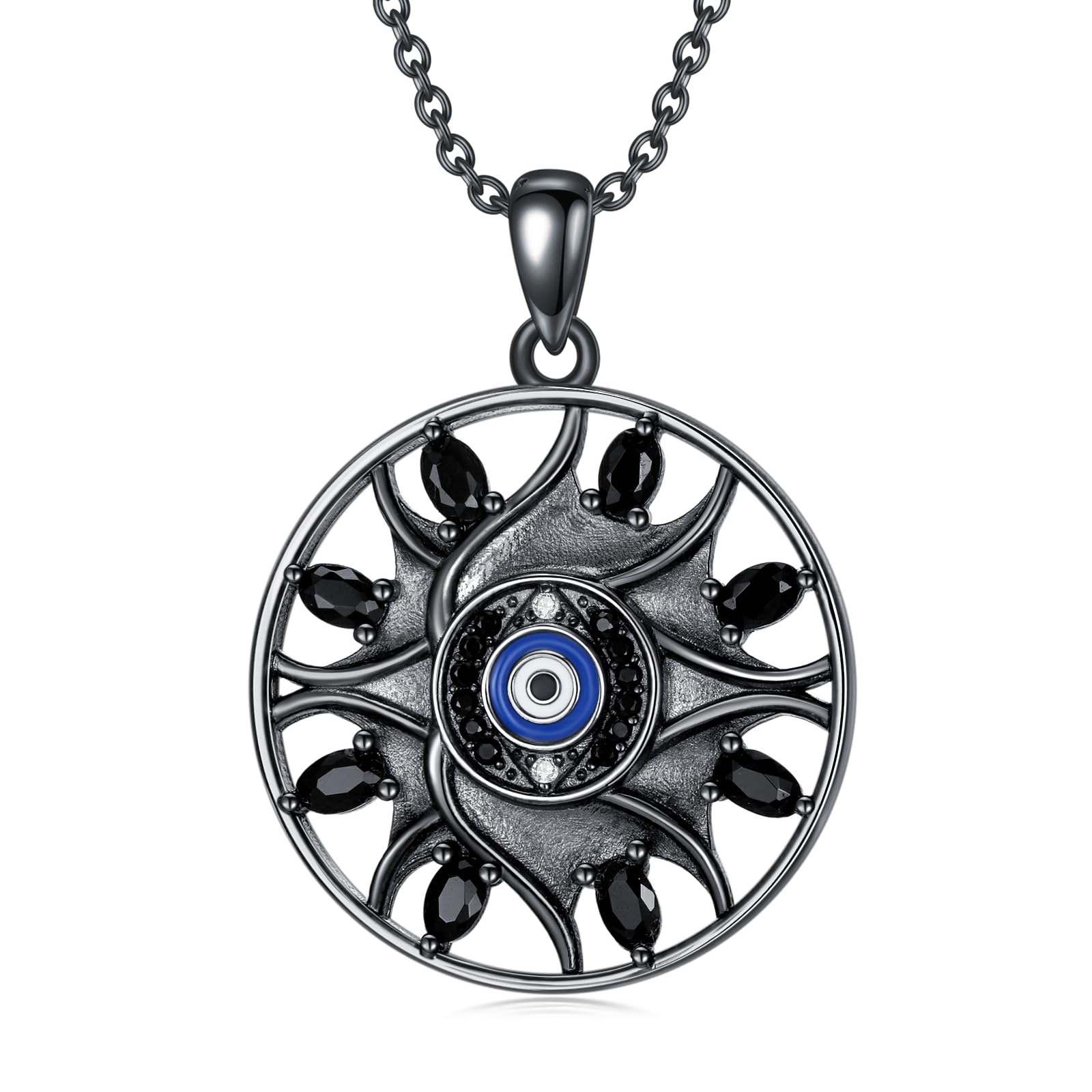 YEESIA Evil Eye Necklace for Women 925 Sterling Silver, Protection Necklace with Blue Evil Eye Charm, Evil Eye/Lotus Pendant Jewelry, Birthday