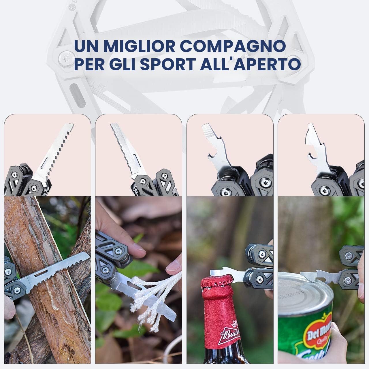 Pinza Multiuso BIBURY in Acciaio Inossidabile con Coltello, Apribottiglie, Cacciavite, Attrezzi EDC per Campeggio e Riparazioni
