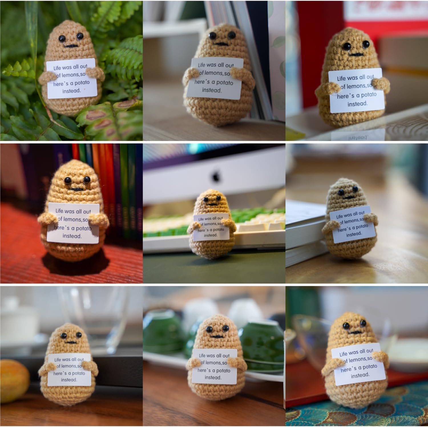 Letken Funny Positive Potato Home Decorations Crochet Gifts Encouragement Birthday Gifts, Christmas Stocking Stuffers (Beige Potato)