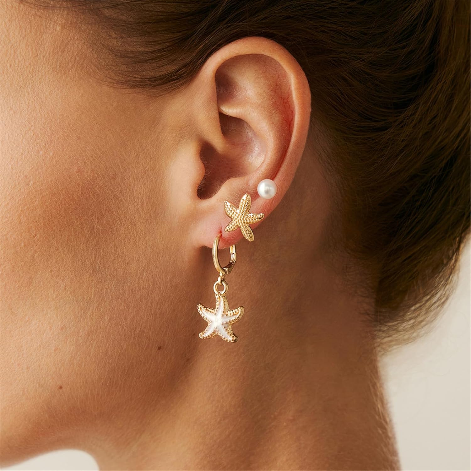 Bohemian Seashell Dangle Earrings Set for Women 12-15 Pairs Starfish Shell Pearl Drop Earrings Collection Summer Beach Style Earring Gold Plated Ocean Theme Jewelry Gifts - Image 4