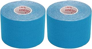 2PCS Kinesiology Tape Athletic Tape Sport Tape, Athletic Kinesiology Tape 5cm Width 5m Length Muscle Sticker Protector for Fitness Badminton(Sky Blue)