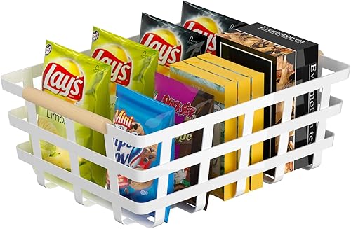 Miniatura 8 de Cestas de almacenamiento de alambre de granja, cestas organizadoras de despensa con mango de madera, cestas de metal para armarios de estante de