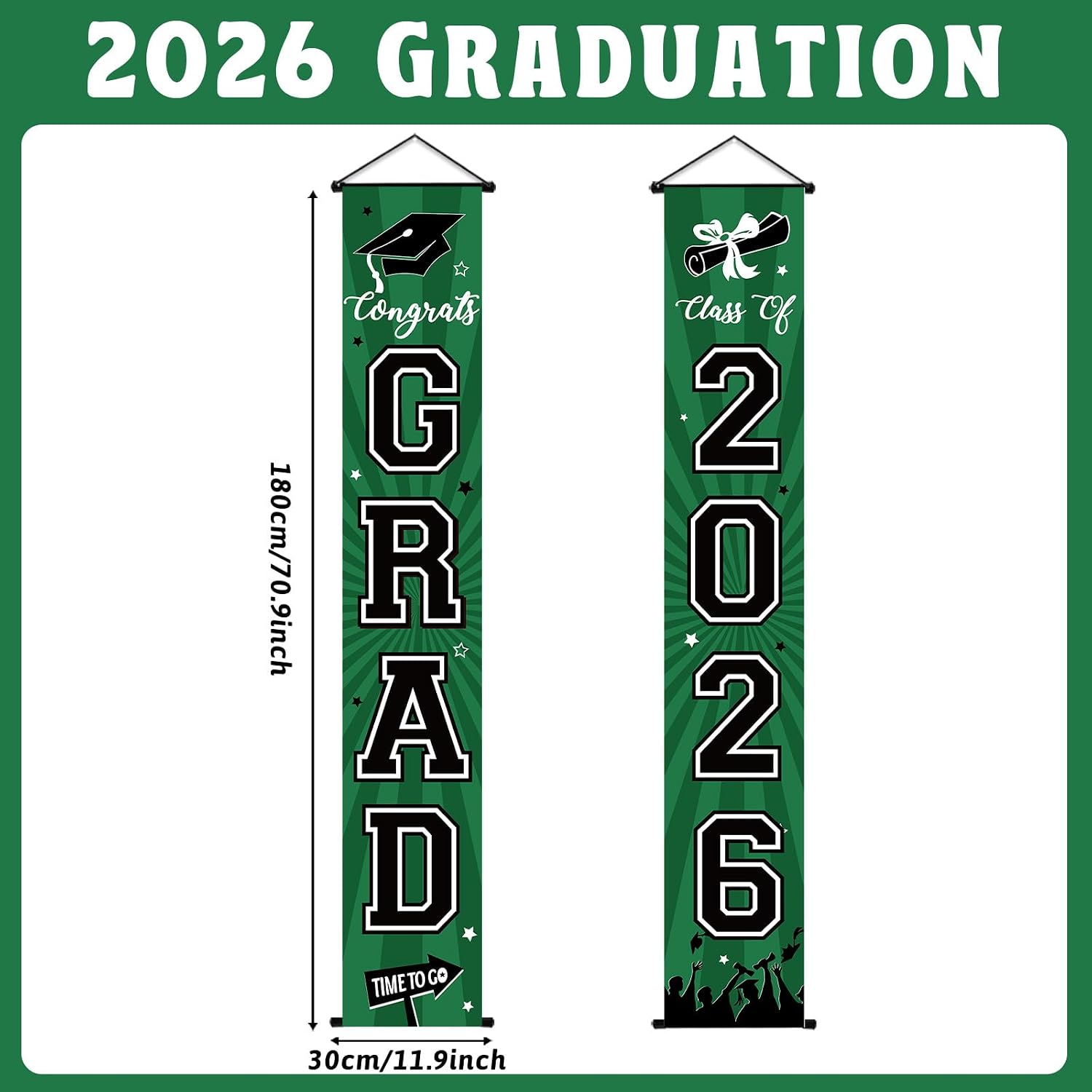 Graduation Banner 2026 Graduation Decorations Green and Black Grad Banner Porch Sign Class of 2026 Door Decor Congrats Hanging Backdrop Green Grad Party Decor for School Congratulations Supplies