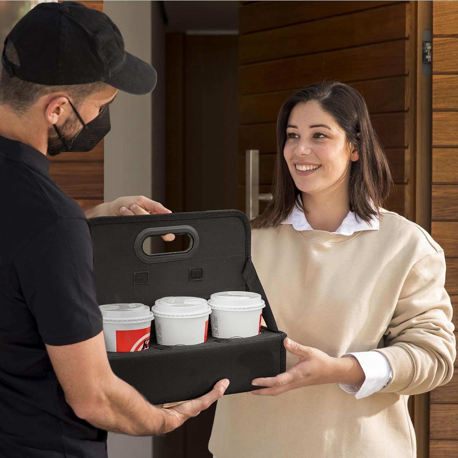 Portable Drink Carrier with Handle, 6 Cup Reusable Drink Carrier for Delivery,Foldable Cup Coffee Carrier, Cocktails, Wine, Safely Secures Hot and Cold Beverages - for Delivery and Take Out - Image 2