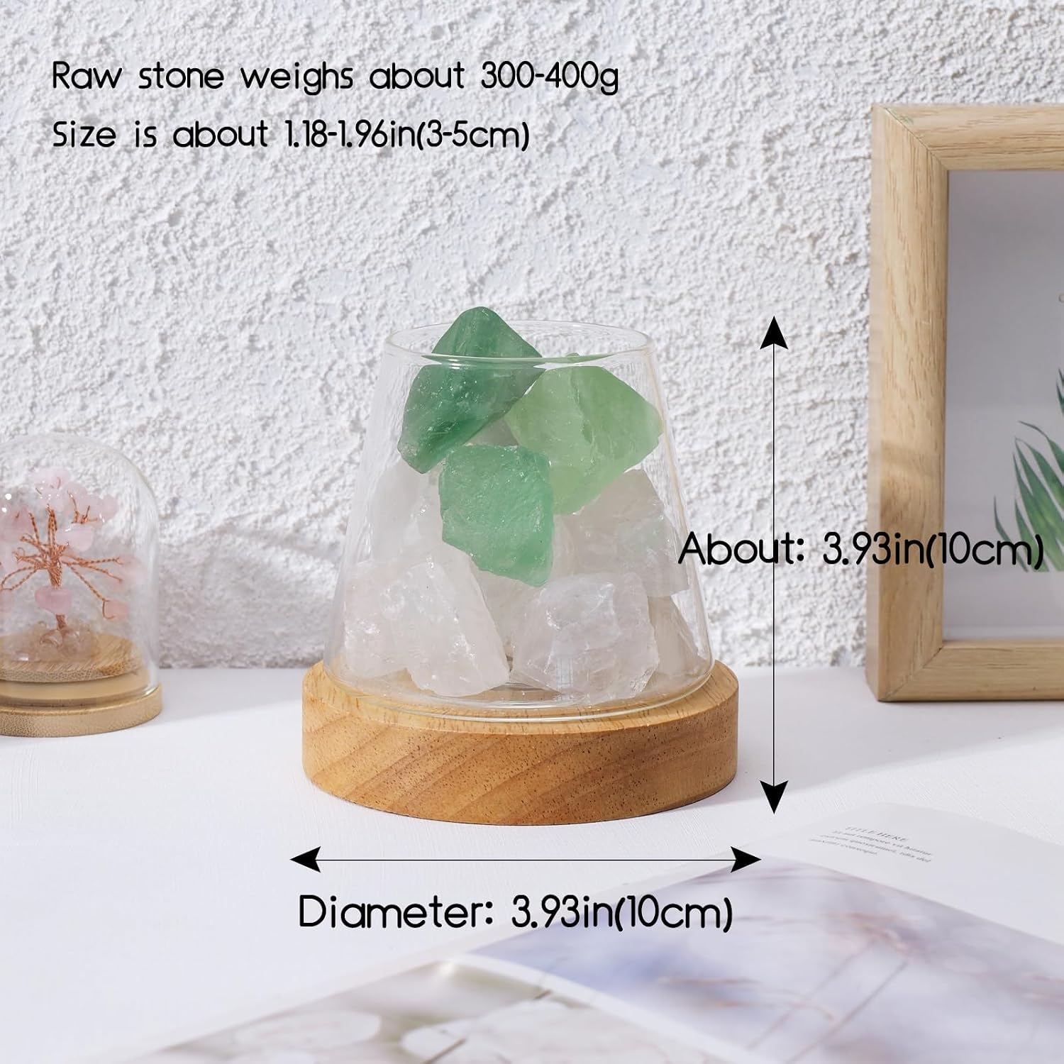 Runyangshi Crystal Night Lamp Natural Green Fluorite Clear Quartz Crystal and Healing Stones Aroma Ambient Light with Remote Control - USB Port 7 Colours Dimming Mode for Bedroom Home Decor Gift