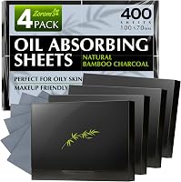 Zoroms Bamboo Charcoal Oil Blotting Sheets for Face - 400 Makeup-Friendly Sheets, 4pk for Oily Skin Shine Control