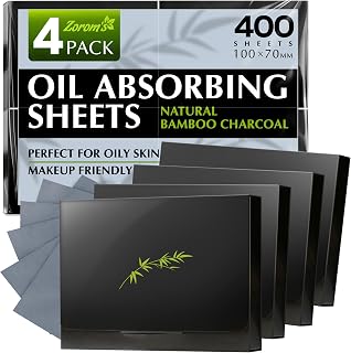 Zoroms Bamboo Charcoal Oil Blotting Sheets for Face - 400 Makeup-Friendly Sheets, 4pk for Oily Skin Shine Control