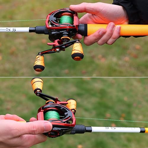 Miniatura 8 de Sougayilang Combo de caña de pescar y carrete, caña de pescar mediana con carrete de fundición, combo de baitcaster, mango de superpolímero