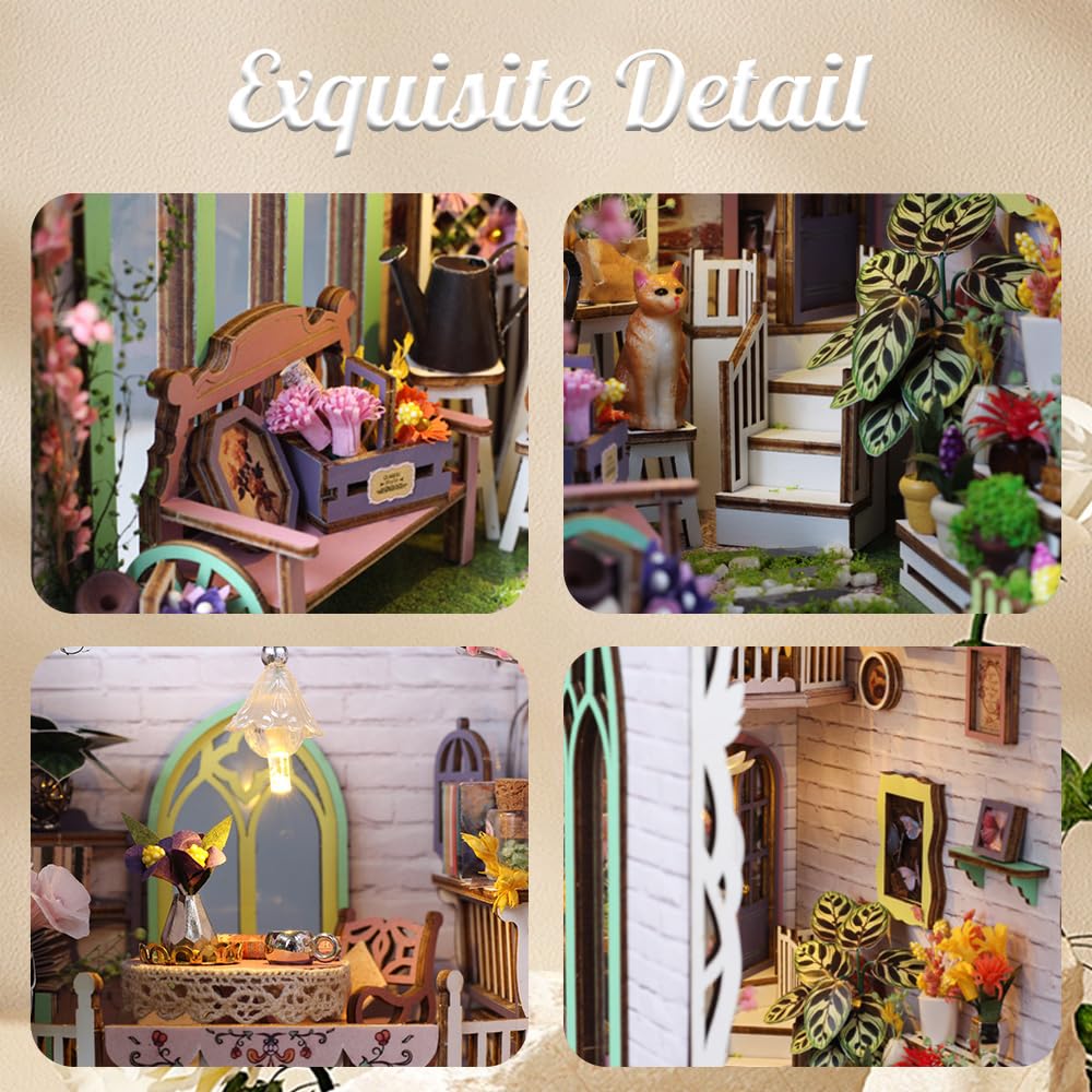 Lycidae Book Nook Kit, Gardenhouse DIY Dollhouse Booknook, Miniature Doll House, with LED Lights - Image 3
