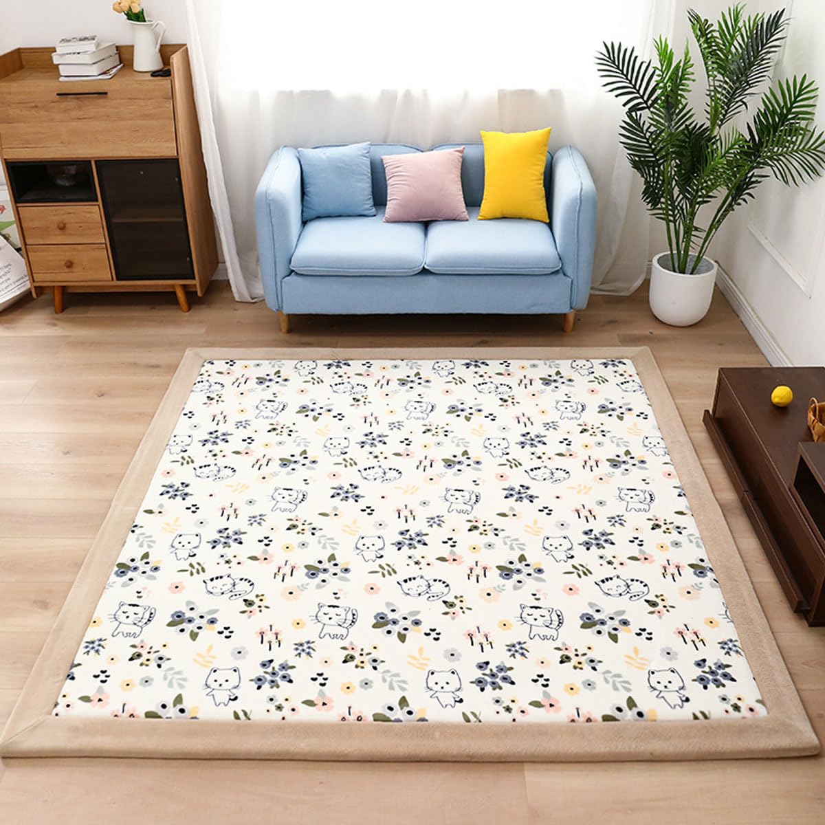 Single tree forest 2.5cm Thick Kids Carpet, Large Area Rug-Cat (Beige)-190 * 240cm