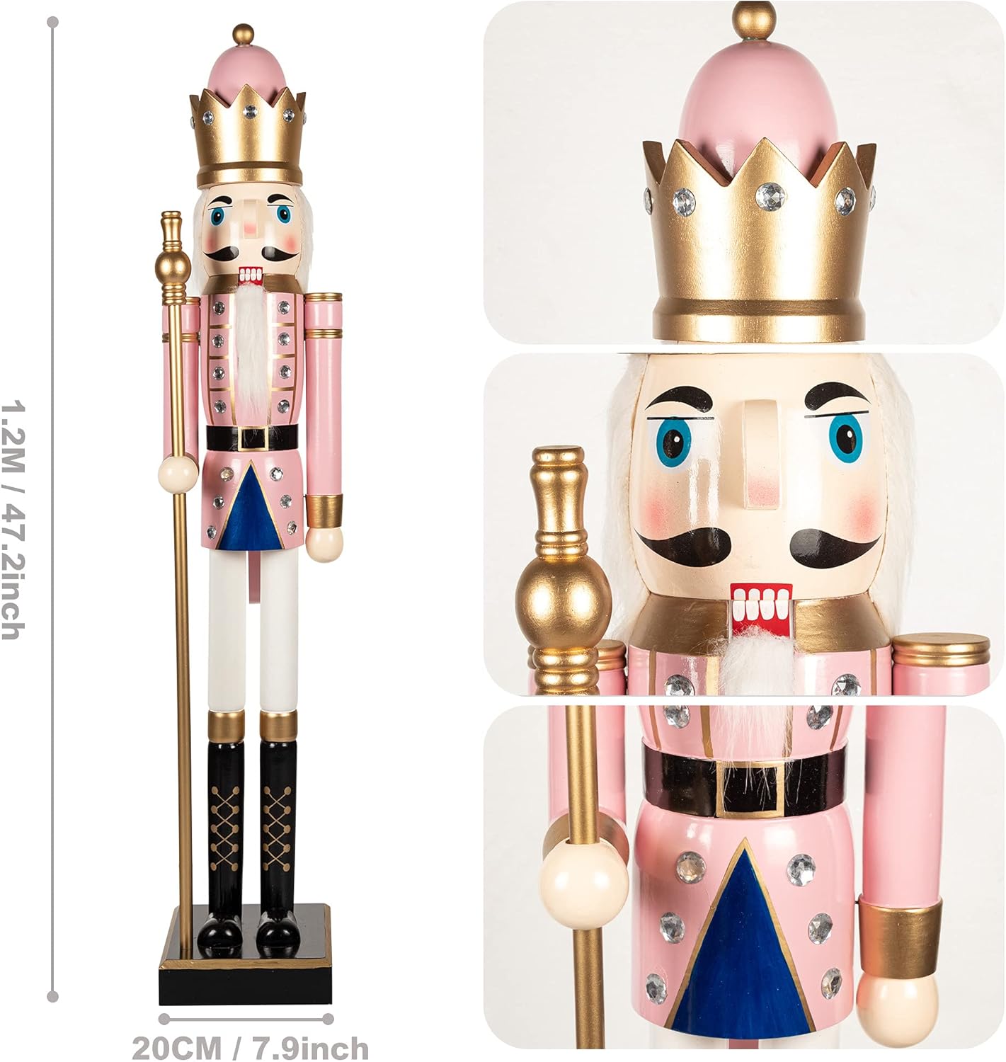 KI Store 4ft Christmas Nutcracker Wooden Pink King Nutcracker Figurine for Front Door, Christmas Tree, Mantel, Fireplace