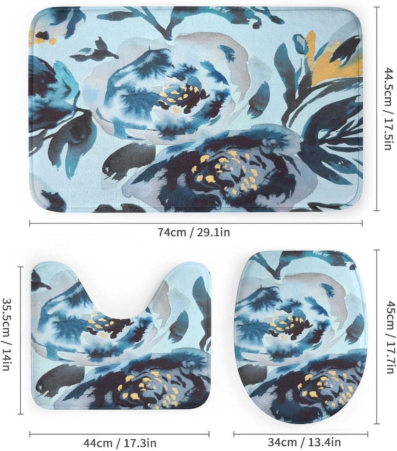 Bathroom Mat Set, Boho Pattern Printed on Bathroom Accessories Sets Complete, Suitable for Small Gym Guest Bath, 72 x 72 inches
