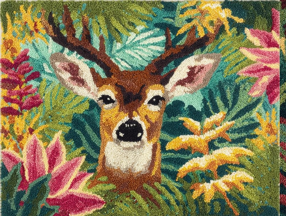 FWRTYCB DIY Crochet Carpet Kit Jungle Deer 20X15Inch Carpet Making Kit