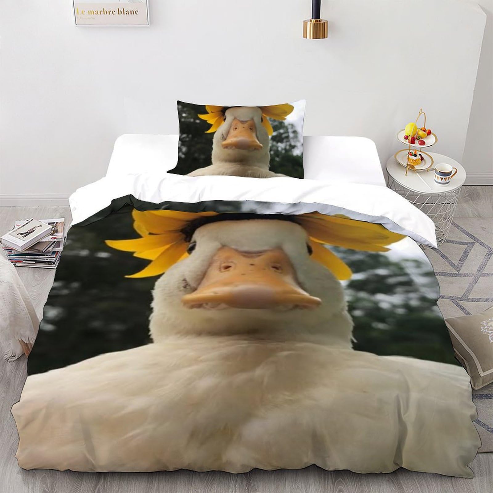Housse de couette animaux 3D microfibre anti-plis Le Petit Canard parure lit enfant 135x200