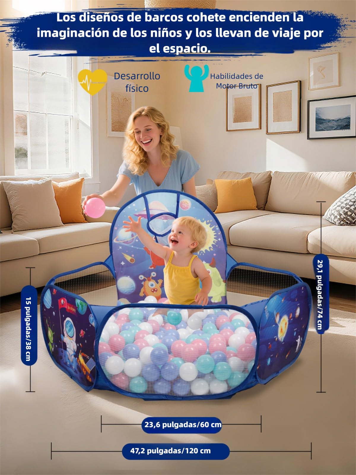 ZimiTeda Naves espaciales Piscina de Bolas para niños pequeños con aro de Baloncesto Plegable Pop-up Piscina de Bolas Bebe niñas niños Juego Interior Exterior Piscina para Perros Pelotas NO Incluidas