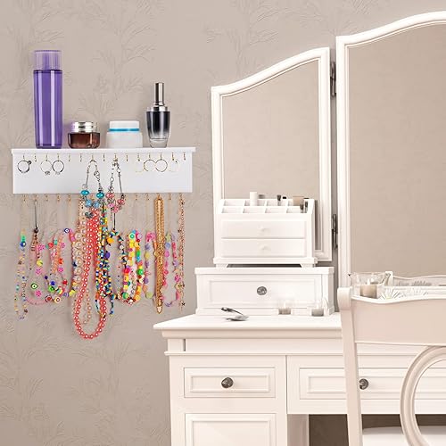 Miniatura 6 de Jetec 2 piezas de acrílico colgante collar organizador montado en la pared con 60 ganchos, organizador de joyas soporte de exhibición para anillos,