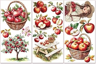 PLIGREAT 3 Sheets Rub on Transfers for Furniture and Crafts Apple Tree Transfer Sticker Decals for DIY Wood Wardrobe Drawer Cabinet Door Table Chair Decoration Old Furniture Renovation Decor Sticker