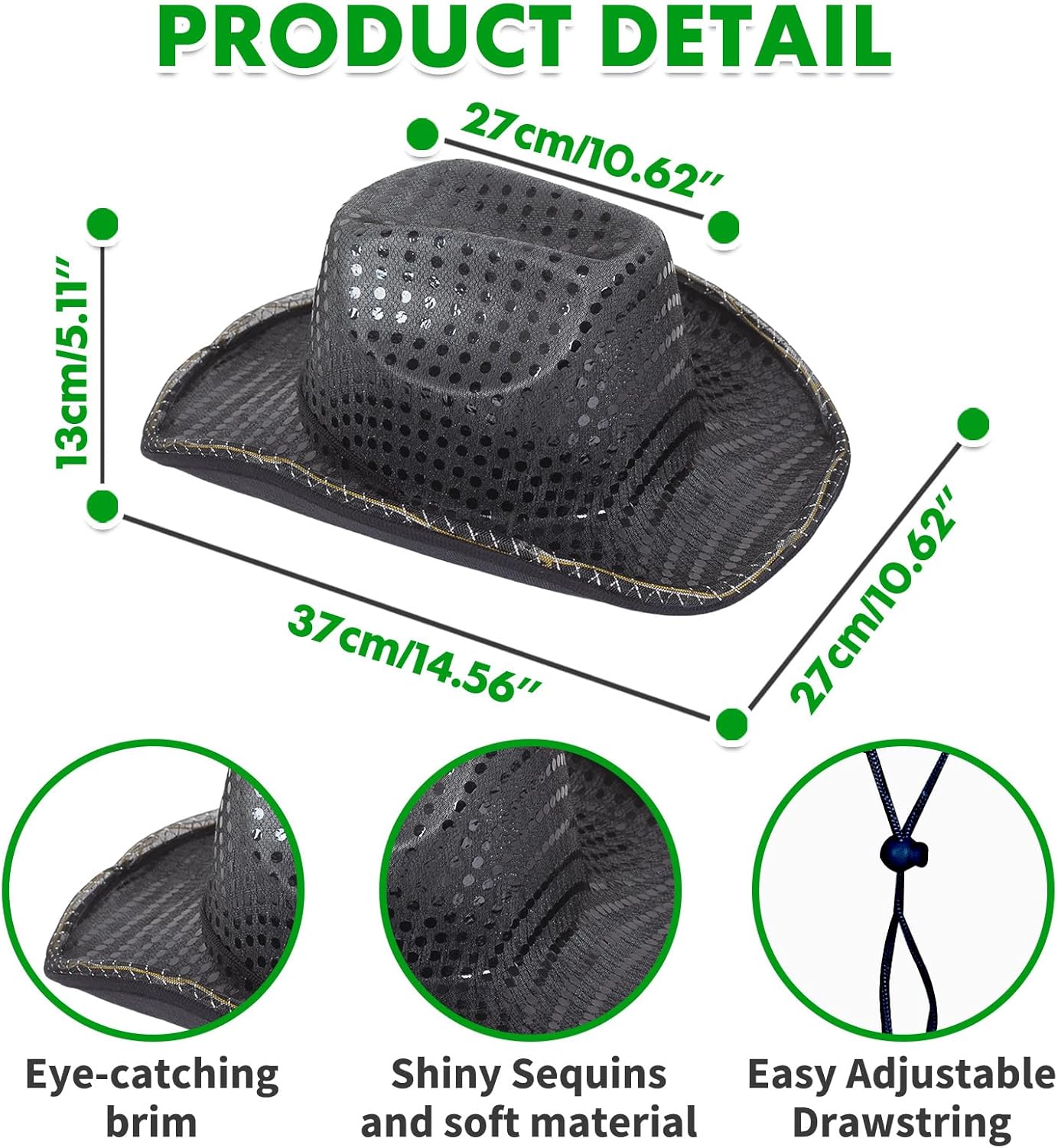 Barelove Cowboy Hat Cowgirl Hat - Preppy Sparkly Cowboy Hats for Women Bachelorette Birthday Disco Party Halloween - Image 2