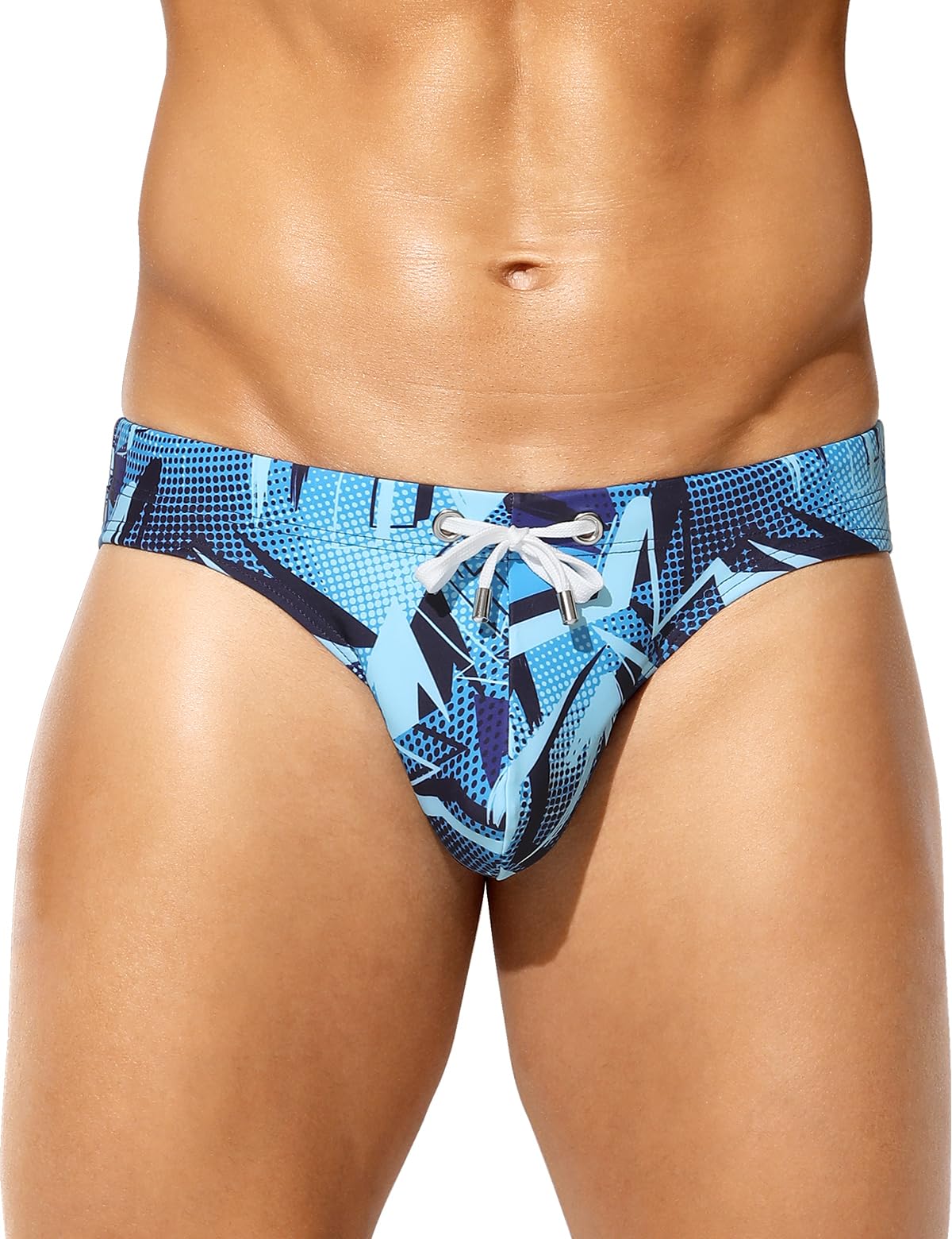 Arjen Kroos Men's Swim Briefs Sexy Bikini Swimwear Mens Funny Print Swimsuit Low Rise Swimming Briefs with Drawstring, Light Blue Arrows, Medium