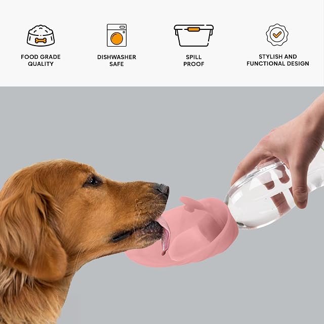 Foto 4 de 7 de United Pets Leaf - Bebedero portátil para Perros en Silicona Rosa, diseño Italiano. Bebedero de Viajes