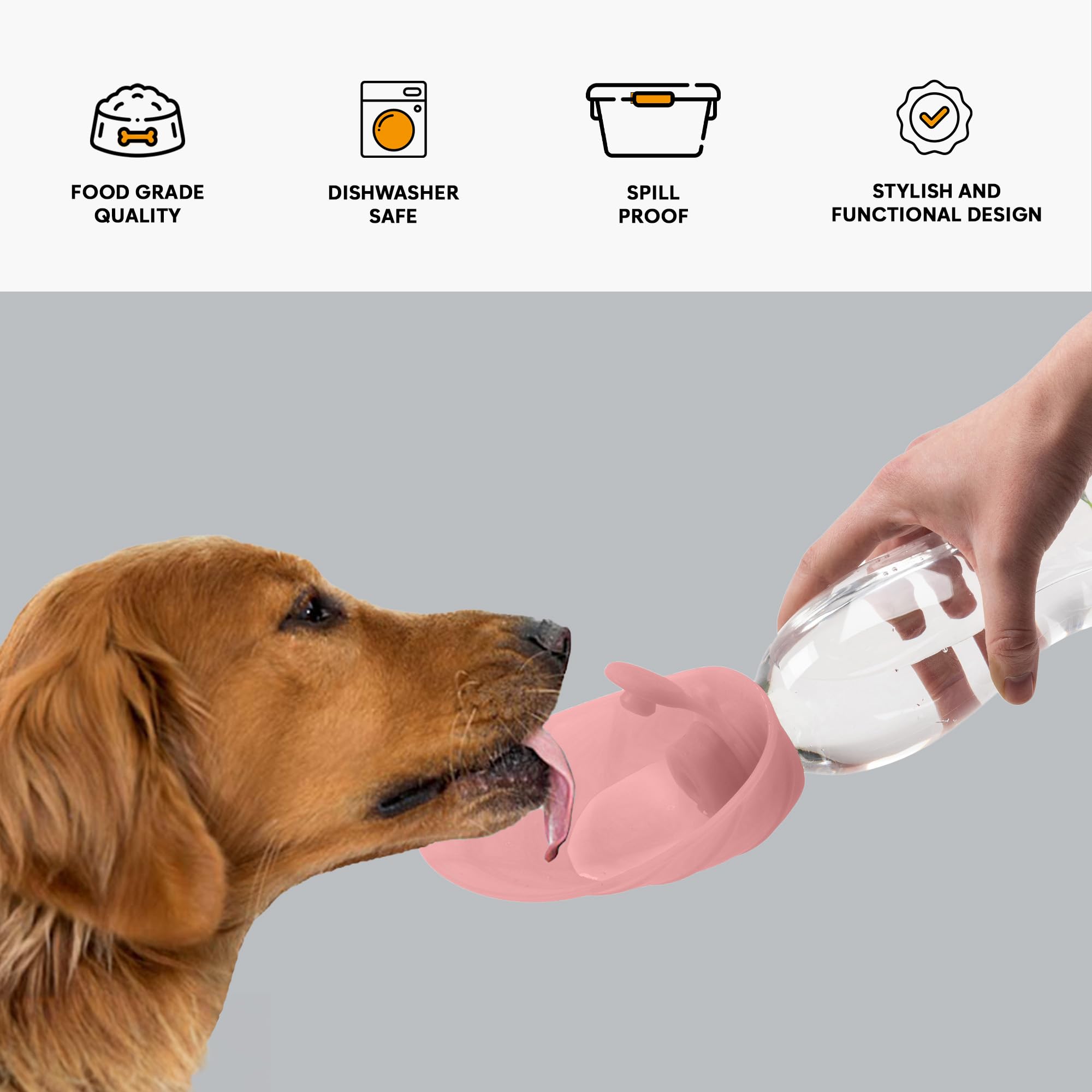 United Pets Leaf Design dozownik wody do wzięcia ze sobą dla psów, wykonany z silikonu, kolor różowy Dozownik wody do zabrania ze sobą