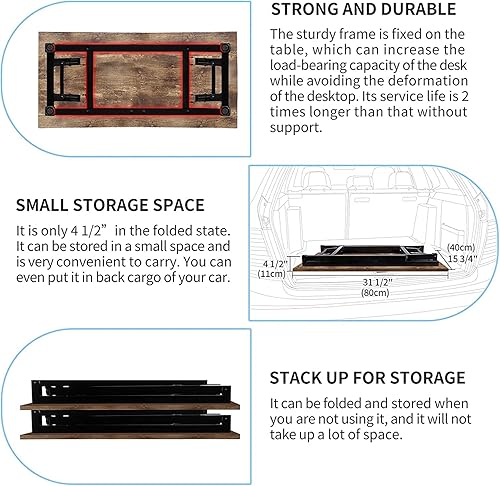 Miniatura 112 de Need AC5FB - Escritorio plegable para computadora y oficina en casa, moderno, no requiere montaje, color marrón rústico y marco negro, 39 3/8 in