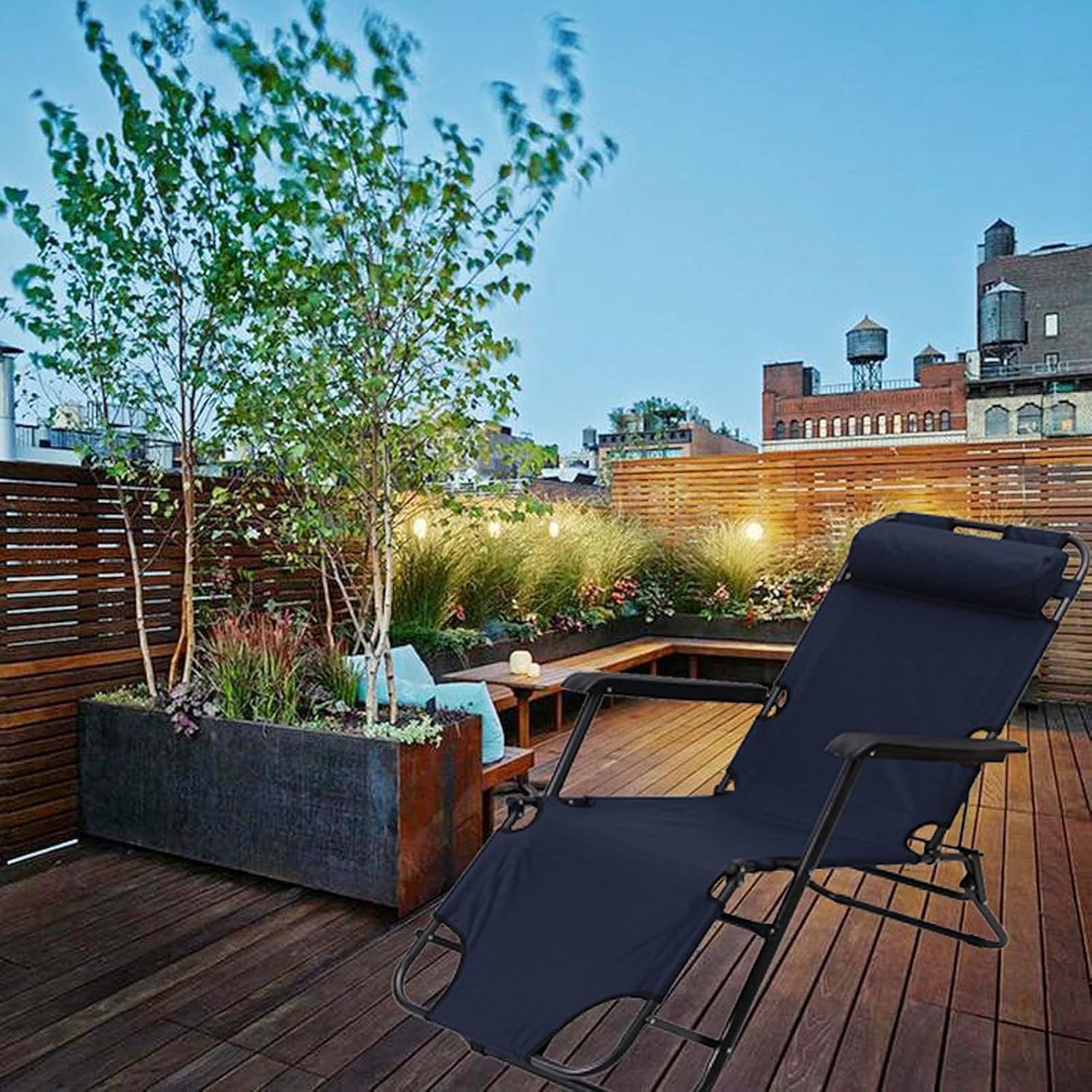 Patio Recliner Lounge Chair, Deck Folding Recliner Zero Gravity Outdoor Chair with Head Pillow, Foldable Reclining Chair for Beach Garden Outdoor Camping Bed