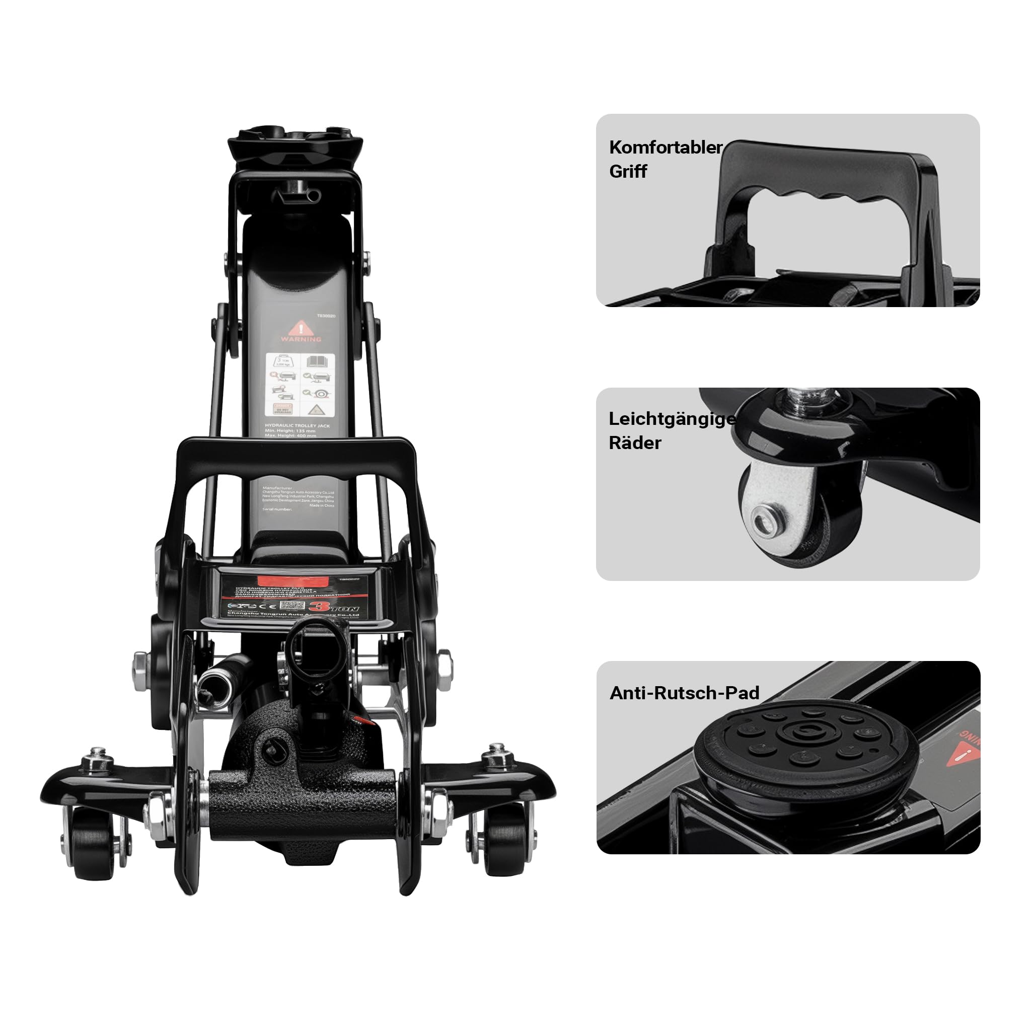 Wiltec Rangierwagenheber hydraulisch 3t, Hydraulik Wagenheber 13,5-40 cm Hubhöhe, Wagen Heber für Autos, SUVs, Wohnwagen, Autoheber kompakt und robust