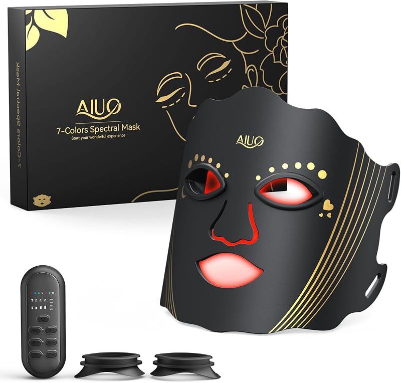 AIUO Red Light Therapy for Face, LED Face Mask Light Therapy, Rechargeable Red Light Therapy Mask for Face with Comfortable Light-Blocking Eye Protection & Timing Function At Home, Black
