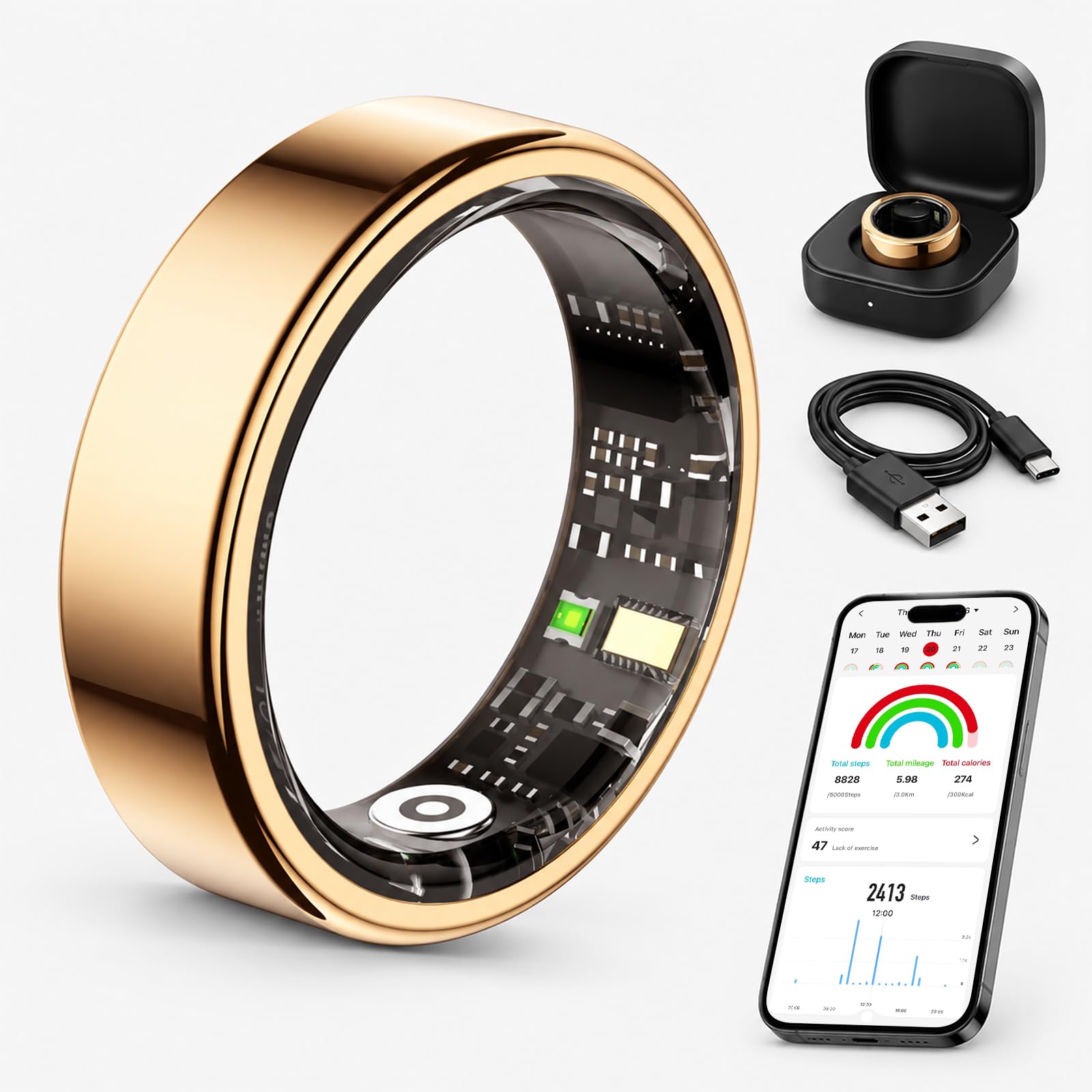 Smart Ring für Frauen & Männer – Fitness Tracker (Roségold, 9)